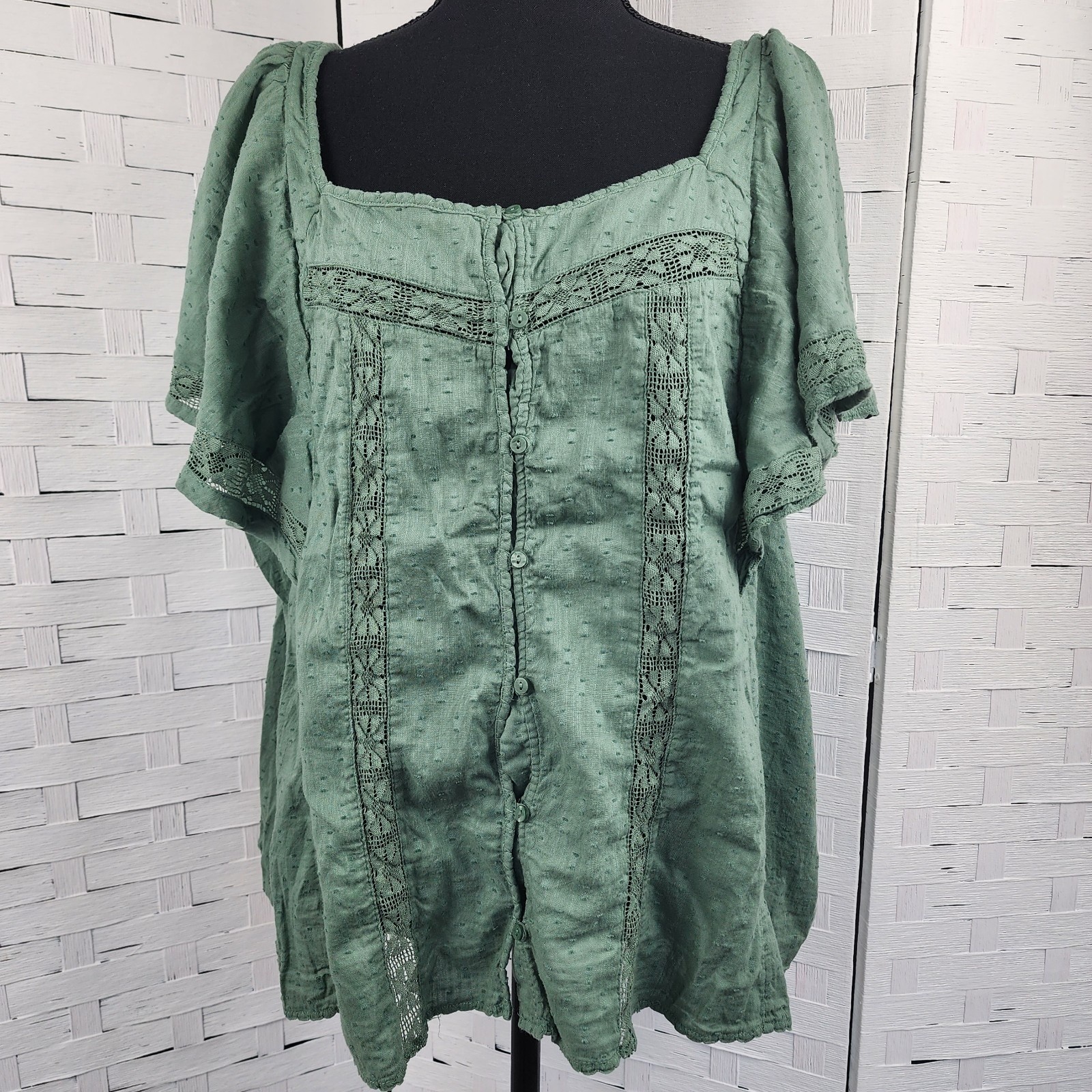 Old Navy Sage Green Peasant Top Button Front Xxl